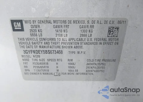 2011 Cadillac Srx Luxury Collection from USA, damaged, VIN 3GYFNDEY5BS673468